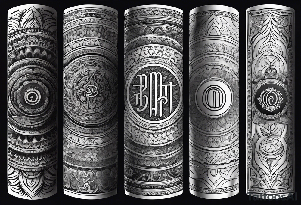 Forearm sleeve tattoo based around Sanskrit Om symbol tattoo idea