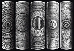 Forearm sleeve tattoo based around Sanskrit Om symbol tattoo idea