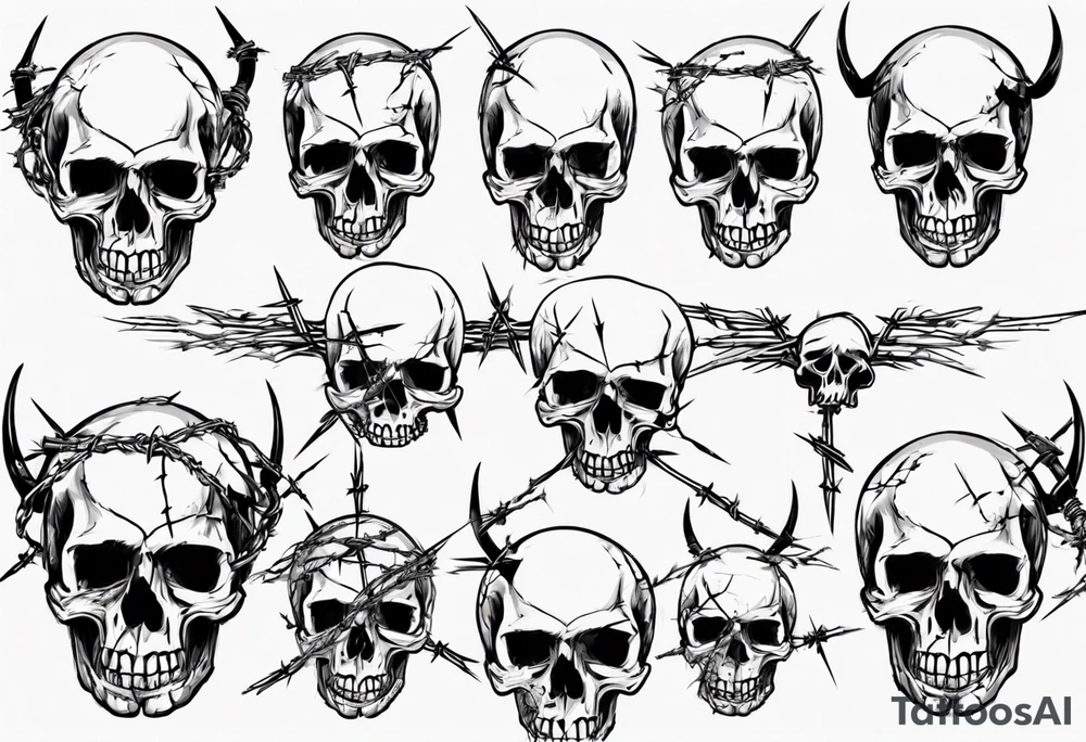 Skulls, barbed wire, arm piece tattoo idea