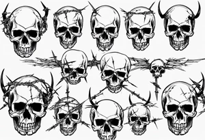 Skulls, barbed wire, arm piece tattoo idea