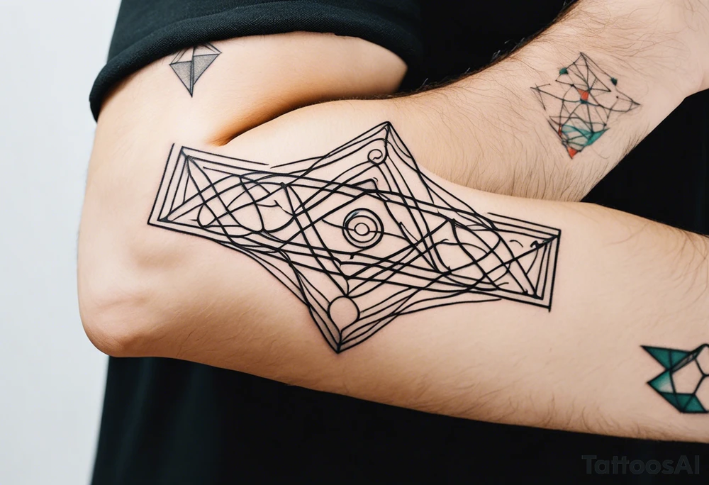 armband tattoo, masculine, narrow, horizontal with quantum bound atoms pattern tattoo idea