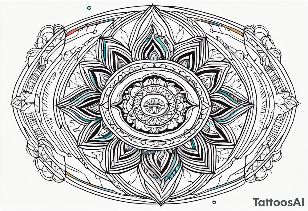 Mirrored style. Mexican mandala design fine line whimsical tattoo idea Mirrored style. Mexican mandala design fine line whimsical tattoo idea