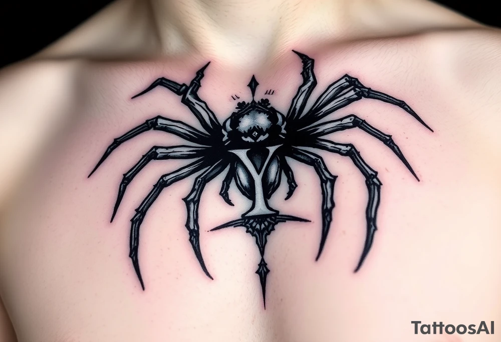 Spider crawling with the letter Y on the body of the spider tattoo idea