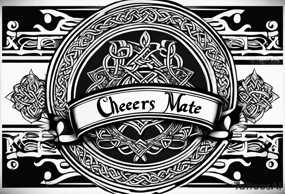Cheers Mate text, armband +Celtic +Cancer Ribbon +tribal +artistic tattoo idea