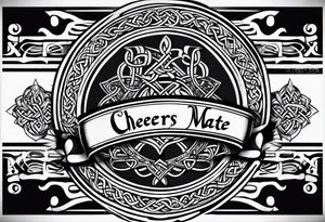 Cheers Mate text, armband +Celtic +Cancer Ribbon +tribal +artistic tattoo idea
