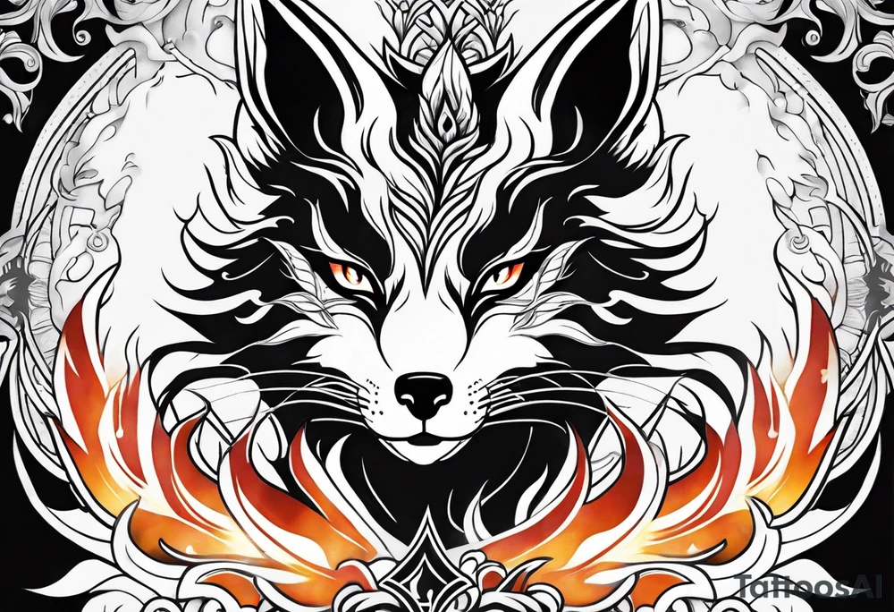 kitsune mask on flame tattoo idea
