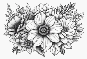 Standard flower bouquet on upper arm tattoo idea