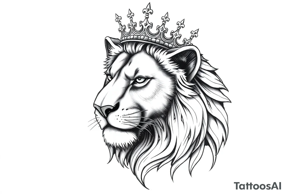 Lioness face with crown tattoo idea