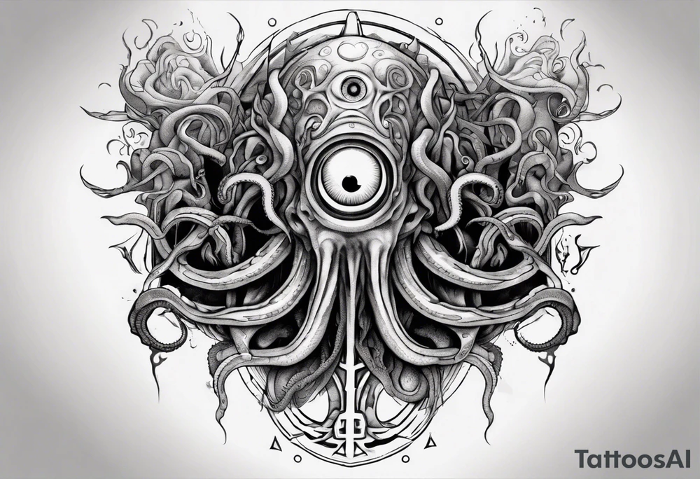 lovecraft long tattoo to put on the forearm, with eye and tentacle tattoo idea