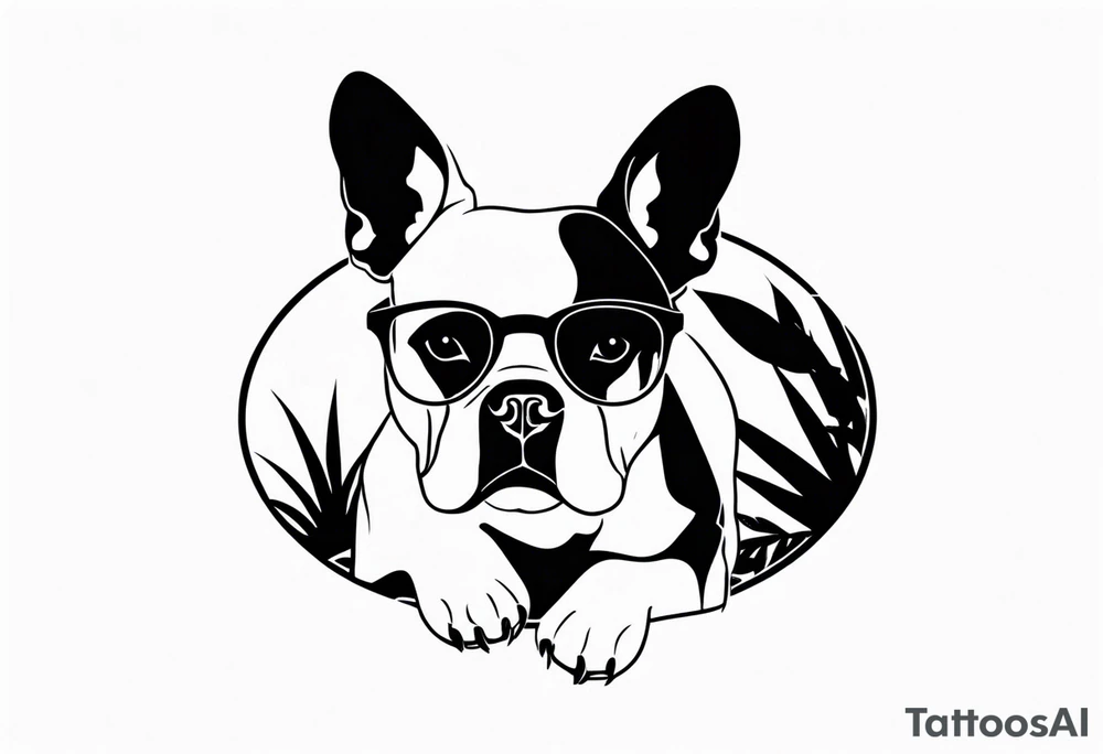 silhouette of french bull dog with glasses, tattoo to use as a couple tattoo idea
