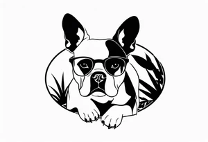 silhouette of french bull dog with glasses, tattoo to use as a couple tattoo idea
