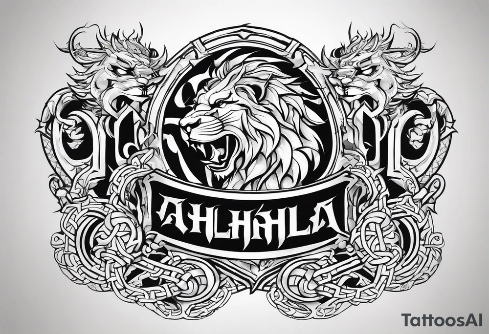 Valhalla  dragon  lion chains tattoo idea
