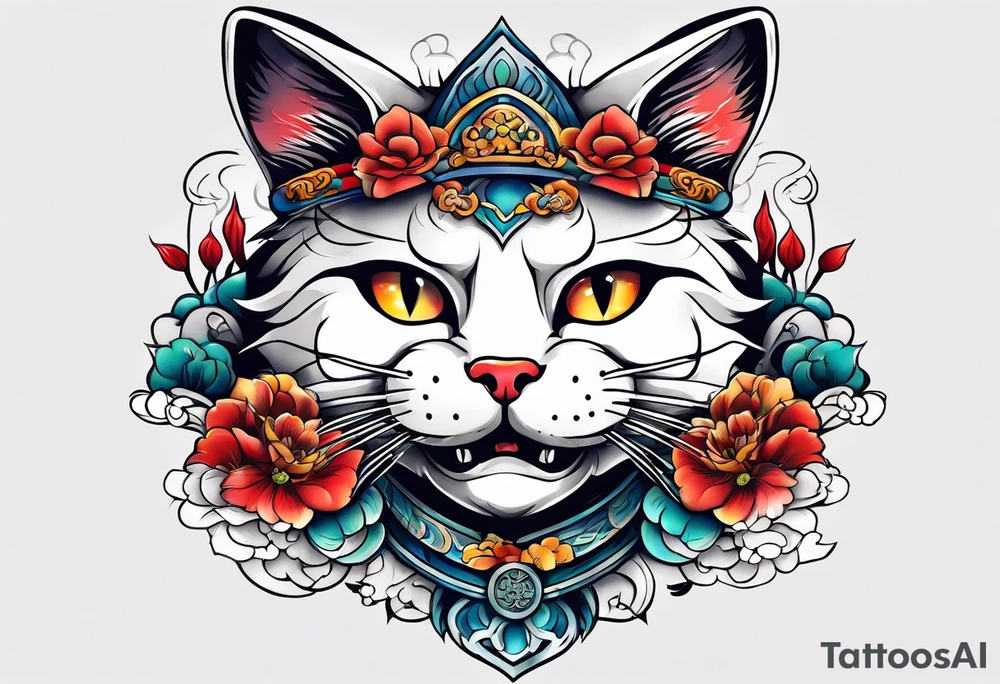 Beckoning cat with other Japanese elements tattoo idea