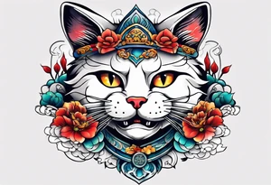 Beckoning cat with other Japanese elements tattoo idea