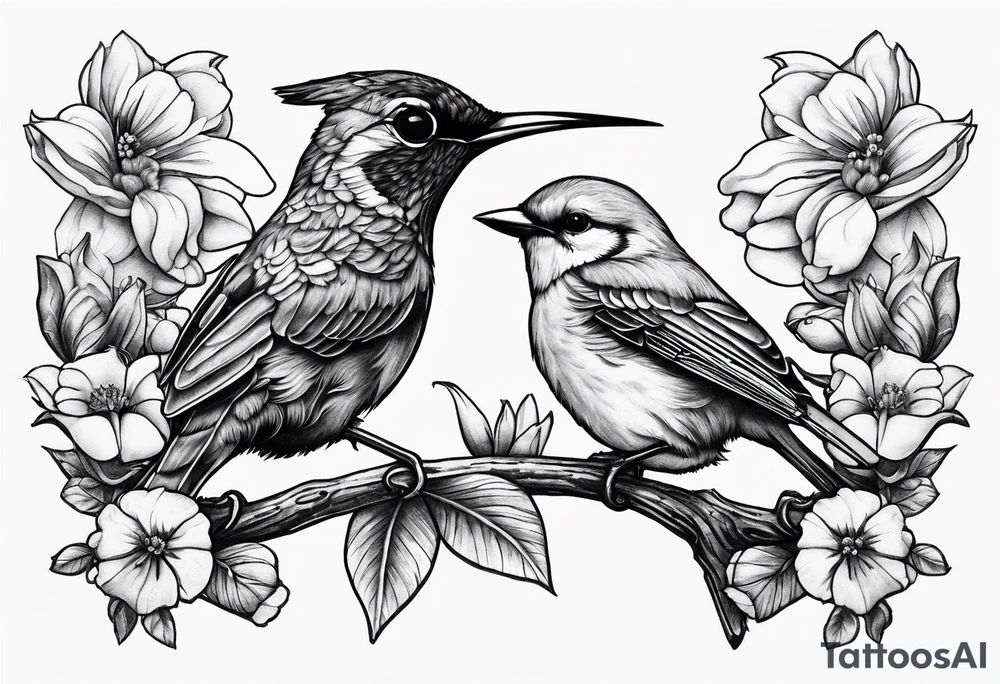 Libra, hummingbird, yellow finch, cardinal, flower garden, dark, sad, beautiful mother tattoo idea