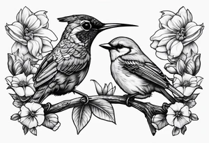 Libra, hummingbird, yellow finch, cardinal, flower garden, dark, sad, beautiful mother tattoo idea
