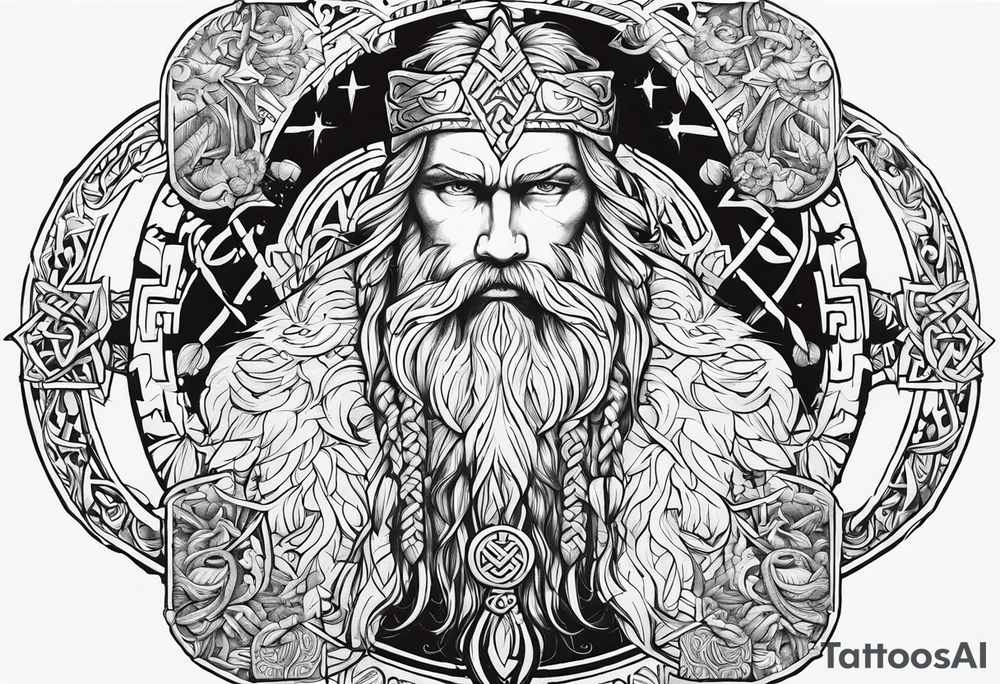 Nordic gods with runes and knots tattoo idea