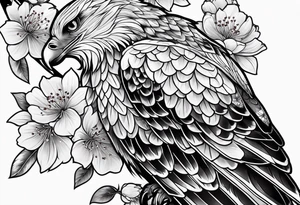 traditional.
full leg sleeve with the following elements: hawk and cherry blossoms tattoo idea