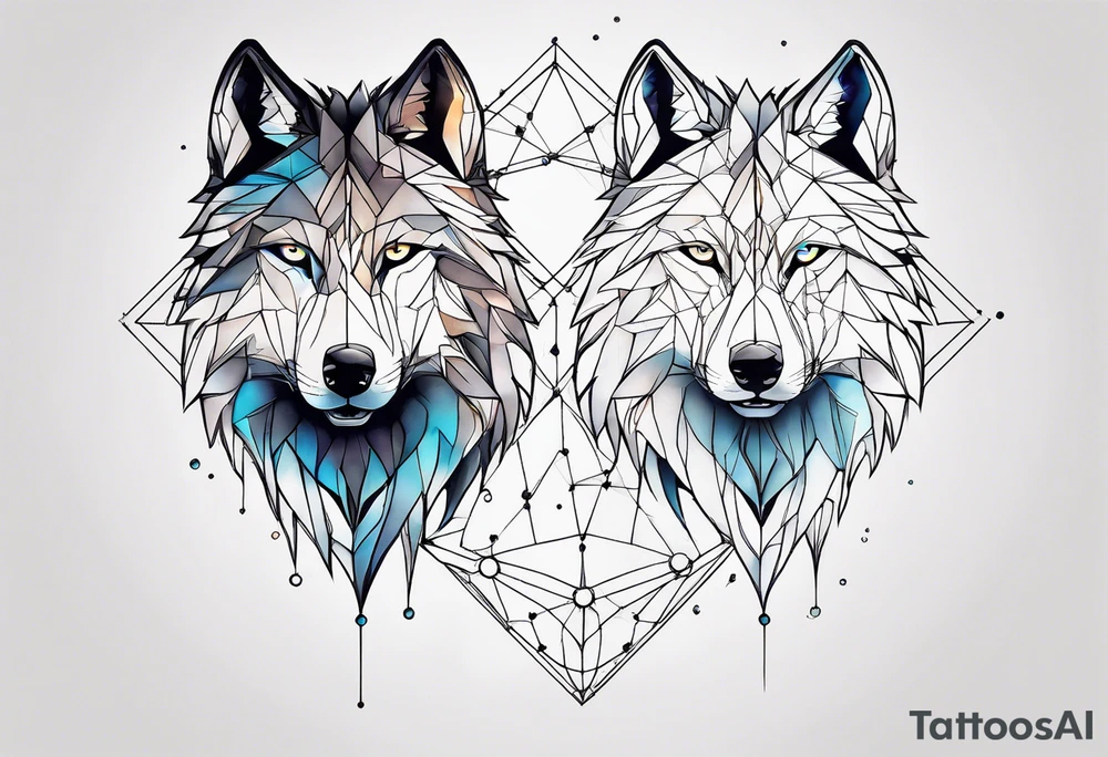 Constellation, two animal wolf, géométric tattoo idea