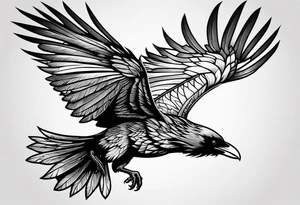 outline drawing of a flying raven with wings of fire tattoo idea