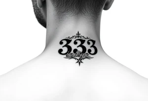 Spiritual number 333 with the name indigo in it small to medium tattoo on right side of 
neck tattoo idea