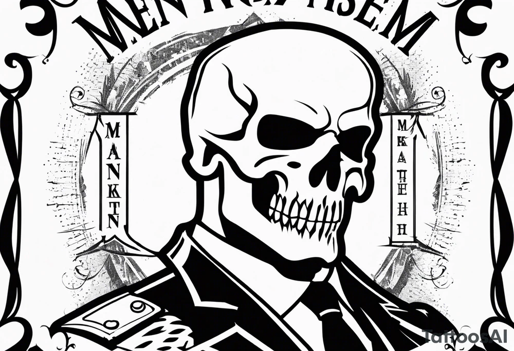 The Punisher skull with Manners Maketh Man text tattoo idea