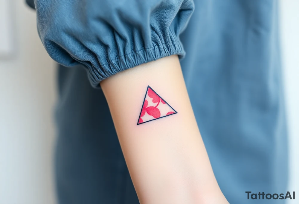 A watercoloured pink triangle (upsidedown), with very small black lining and upside down. Just the colour pink. No shapes. Just the colour pink filling the triangle and a small black outline tattoo idea
