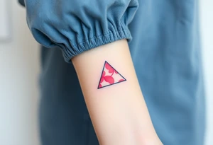 A watercoloured pink triangle (upsidedown), with very small black lining and upside down. Just the colour pink. No shapes. Just the colour pink filling the triangle and a small black outline tattoo idea