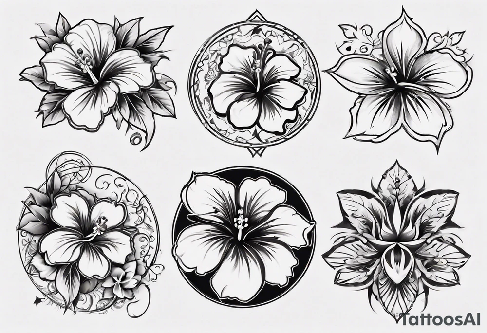Round ornament hibiscus tattoo idea