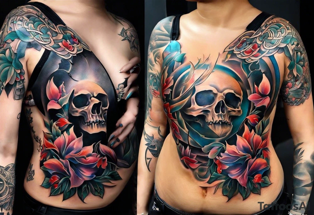 Скрипач в огне поднимается из Ада,вместо головы у него череп tattoo idea