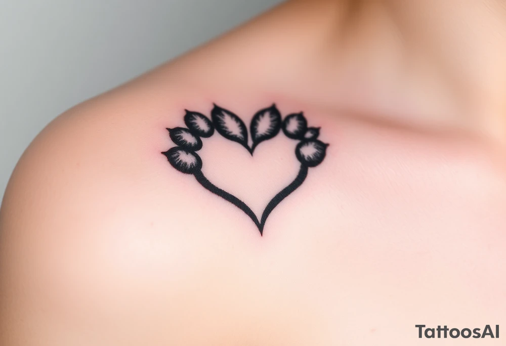 A black-and-gray shaded paw forming a heart, with sharp fur details and intense shading for a bold, mystical look tattoo idea