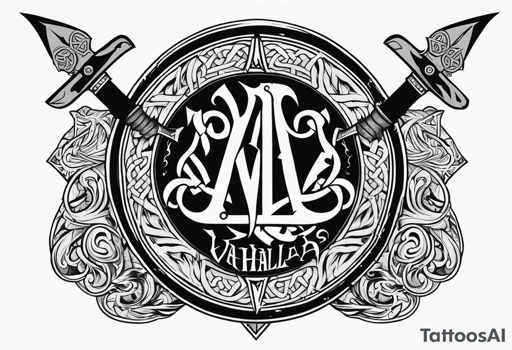 Valhalla viking gods shield hatchet sword tattoo idea