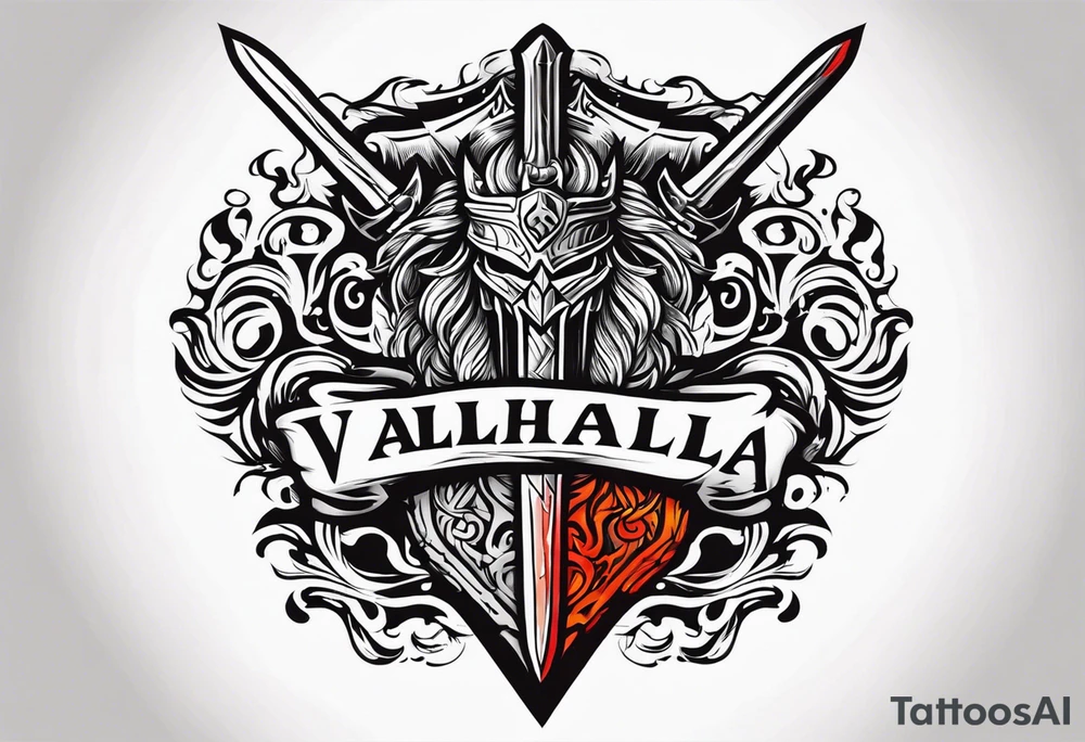 Valhalla on  fire shield sword tattoo idea