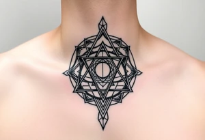 wide sacred geometry throat tattoo with multiple layers tattoo idea