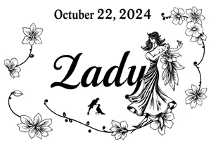 the date October 22, 2024. With the name ‘Lady’. salsa music and dancing elements. tattoo idea