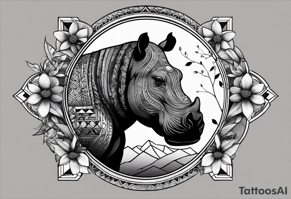 Very asymmetrical, +geometric pattern, with realistic full moon, with hippo at side look, +tribal, +geometric, +inkart , +blackwork, +grey scale, + sketch
with wintersweet flower bud, +inkart touch, +for men, detailed , combined favourite tattoo idea