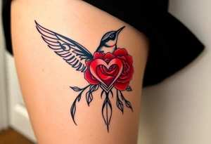 Robin bird and red rose with infinity heart tattoo idea