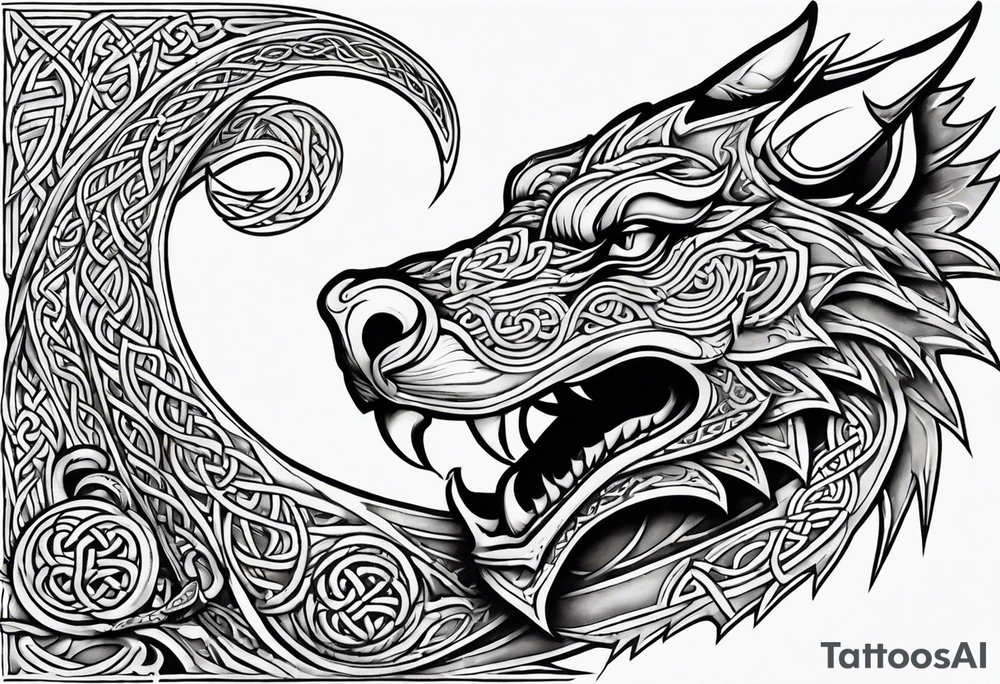 Celtic dragon tattoo with head on chest and tail that wraps over trapezius onto back tattoo idea