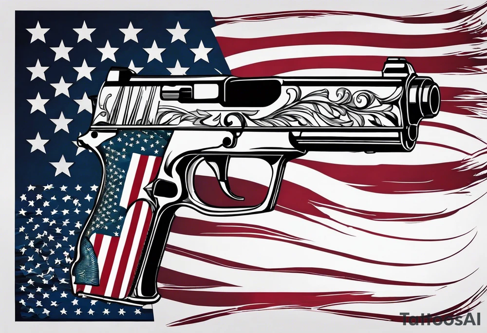 American flag with a blacked out gun in front of it tattoo idea
