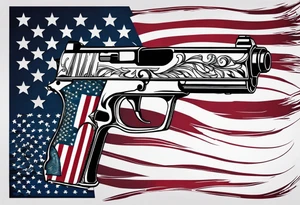 American flag with a blacked out gun in front of it tattoo idea