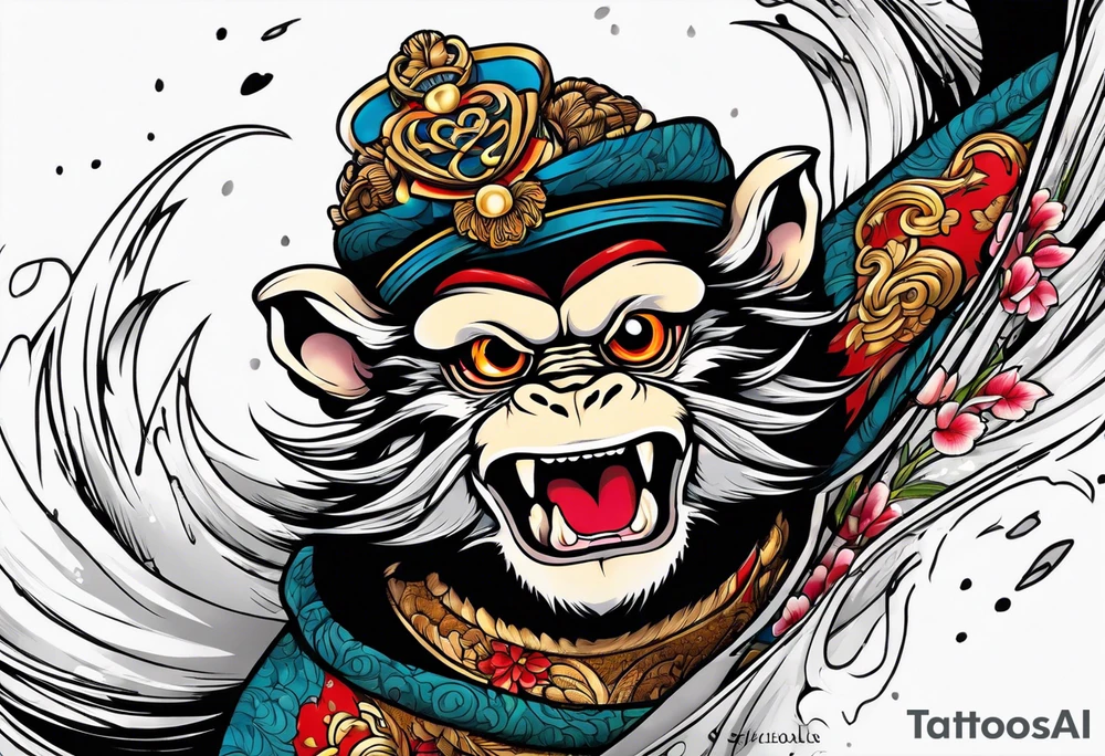 traditional japanese art jumping monkey tattoo idea