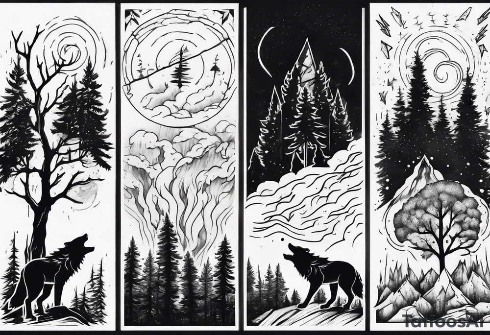 lightning storm over a forest with a distant wolf howling tattoo idea lightning storm over a forest with a distant wolf howling tattoo idea