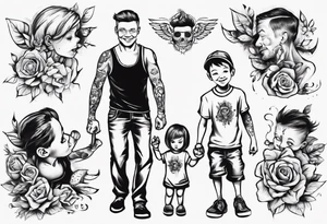 dad and kids, a boy and a girl tattoo idea