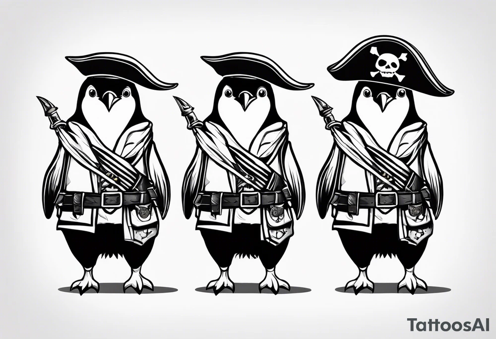 penguin dressed as a pirate tattoo idea
