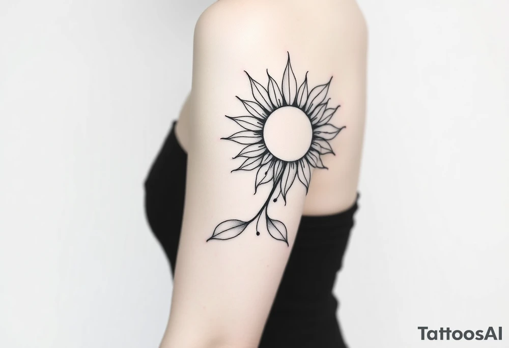 Shining Mystical sun with long  leaning sunflower sun tattoo idea