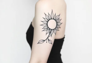 Shining Mystical sun with long  leaning sunflower sun tattoo idea
