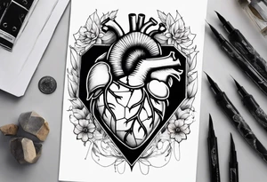 hexagon chest heart tattoo idea