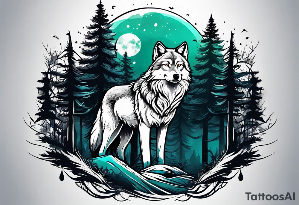 Forest in wolf tattoo idea