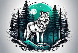 Forest in wolf tattoo idea