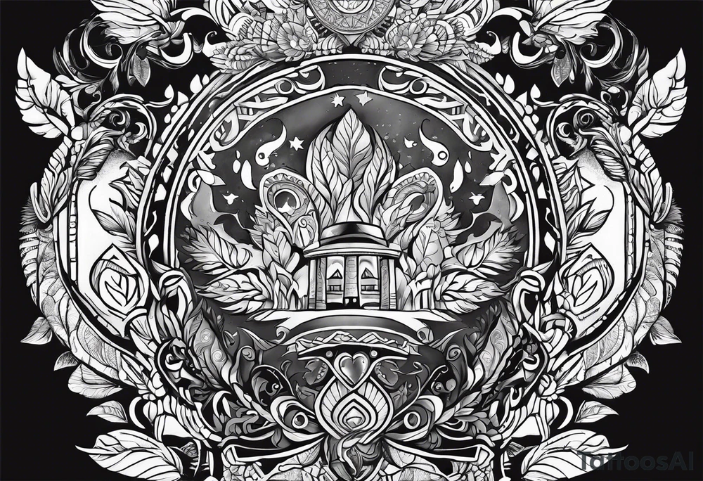 Mexican American inspired Tattoo that incorporates being a father,  love for family and importance of building wealth. Include elements of the Pacific Northwest Forrest on shoulder tattoo idea